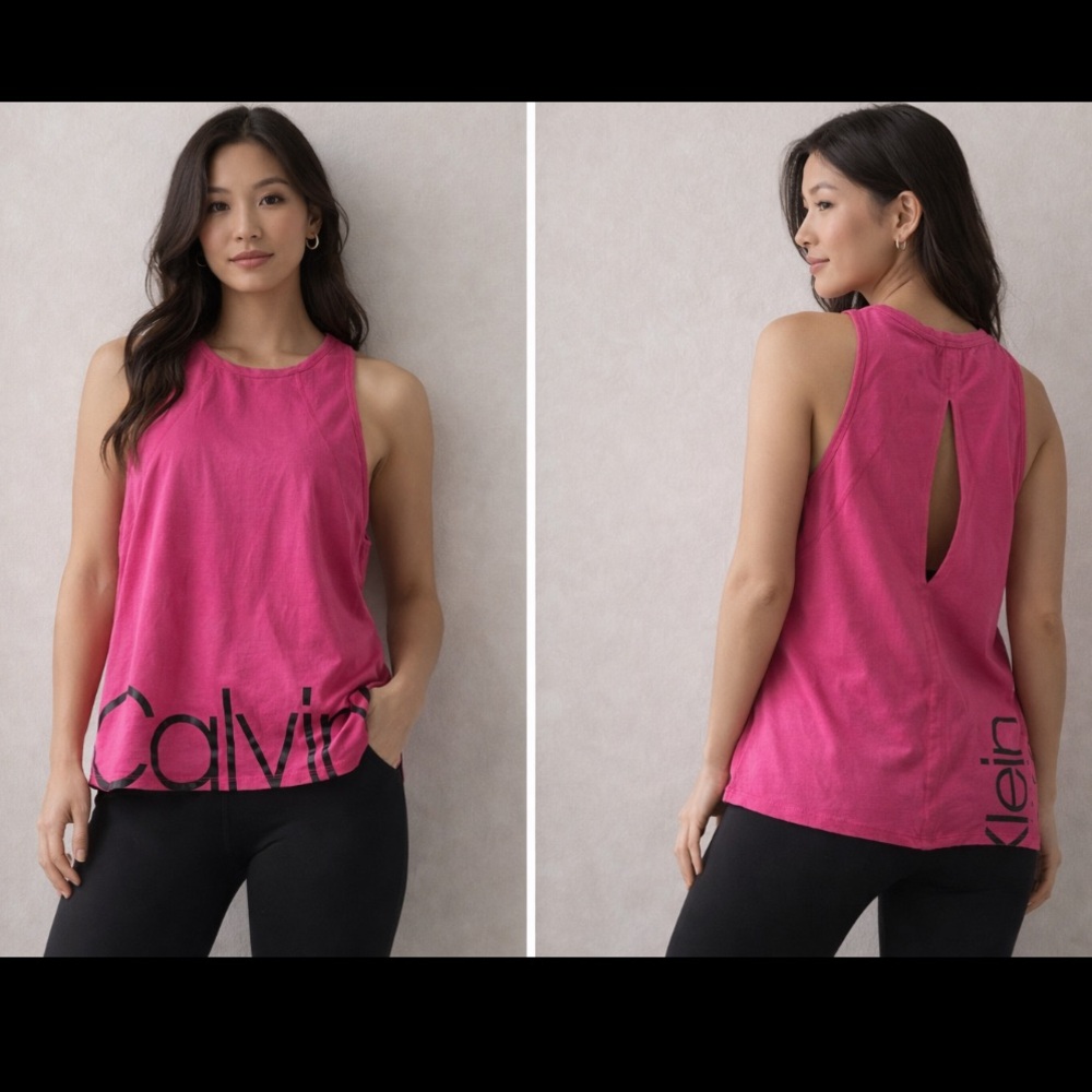 Calvin Klein Performance Pink Logo Tank Top Small Athletic Workout Gym